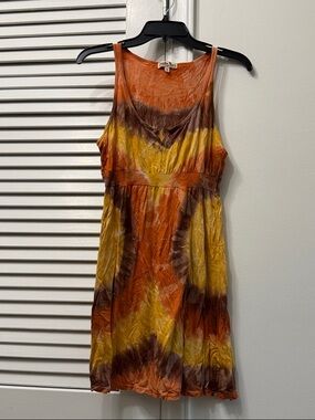 Lucky Brand Orange, Yellow and Brown Tie-Dye Mini Dress SZ SMALL